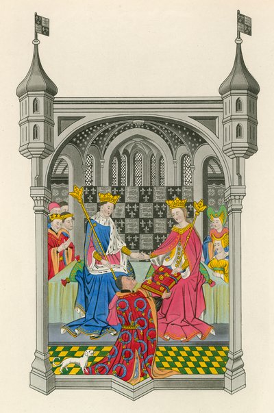 John Talbot, Graaf van Shrewsbury, presenteert zijn boek aan Koningin Margaret, illustratie uit 