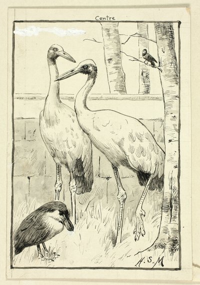 Vier vogels in landschap door Henry Stacy Marks
