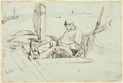 Man zittend in een zeilboot door Henry Stacy Marks