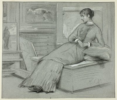 Vrouw rustend op een platform door Henry Stacy Marks