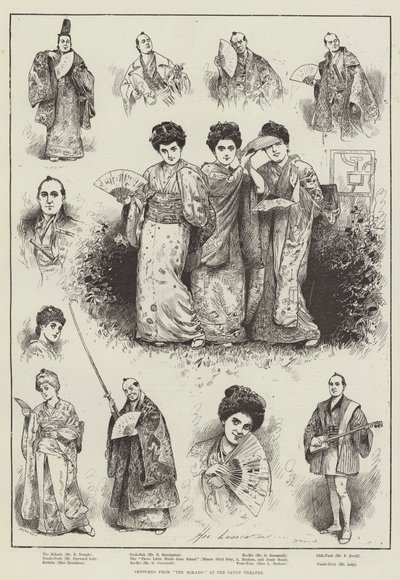 Schetsen uit "The Mikado" in het Savoy Theatre door Henry Stephen (b.1861 fl.1880 1925) Ludlow