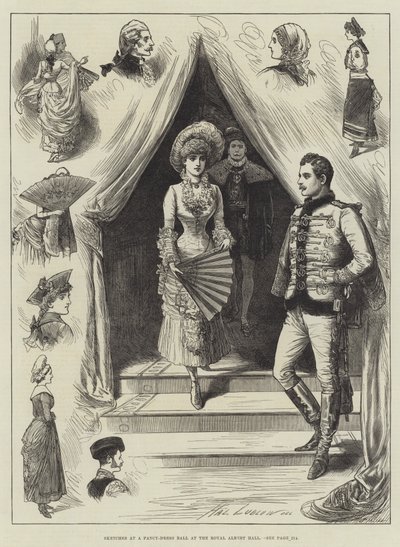 Schetsen op een Kostuumbal in de Royal Albert Hall door Henry Stephen Ludlow