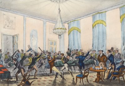 Een hels kabaal in een hel, Mytton toont vechtlust door Henry Thomas (after) Alken