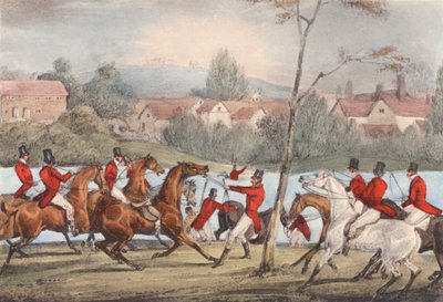 Mytton zwemt de Severn bij Uppington Ferry, Hij die zichzelf een sportman noemt, laat hem mij volgen! door Henry Thomas (after) Alken