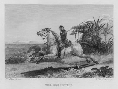 De zwijnenjager (gravure) door Henry Thomas (after) Alken
