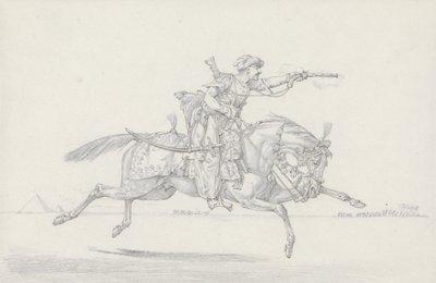 Een aanvallende Mameluke die een pistool afvuurt (grafiet en rood krijt op papier) door Henry Thomas Alken
