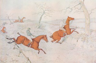Een steeplechase: Het oversteken van een diepe kloof gevaarlijk om te passeren, 1827 door Henry Thomas Alken