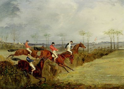 Een steeplechase, over een heg en sloot door Henry Thomas Alken