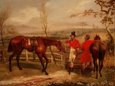 Heren die Roken bij een Hek door Henry Thomas Alken