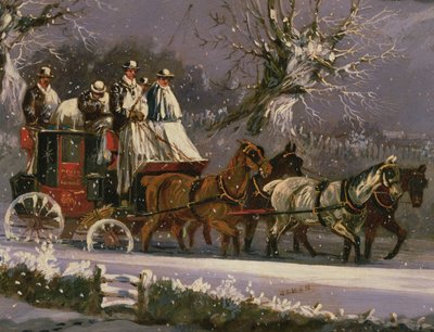 Londen naar Dover koets in de sneeuw door Henry Thomas Alken