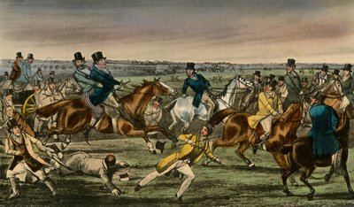De heer Jorrocks maakt zijn entree in de Newmarket Betting-ring, 1838 door Henry Thomas Alken