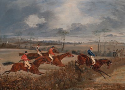 Scènes van een steeplechase: Over een heg springen, ca. 1845 door Henry Thomas Alken