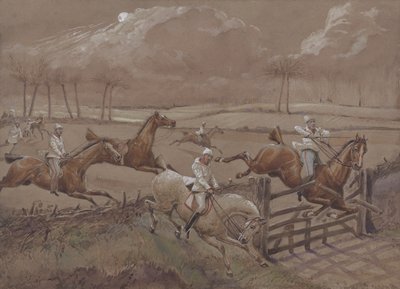 Het laatste veld bij Nacton Heath, plaat 3, uit The First Steeple Chase on Record, gegraveerd door J. Harris, gedrukt door Ackermann, Londen in 1839 door Henry Thomas Alken