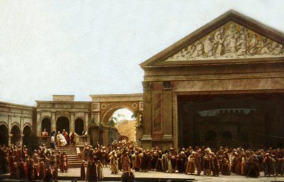 Spelers op het podium in het Oberammergau Passiespel, 1922 door Henry Traut