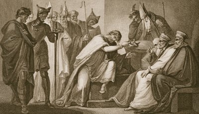Edward II doet afstand van zijn kroon, gegraveerd door Schiavonelli, illustratie uit David Hume