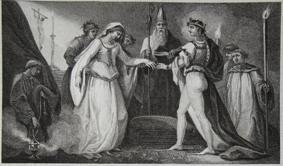 Huwelijk van Hendrik de Eerste, gegraveerd door Delatre, illustratie uit David Hume