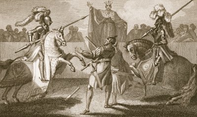 Richard II onderbreekt het duel tussen Hereford en Norfolk, illustratie uit David Hume