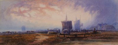 Kanaalscène met sluizen door Henry Ward