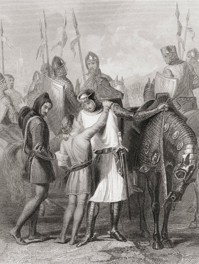 Richard, Graaf van Pembroke, neemt afscheid van zijn broer voordat hij naar Ierland vertrekt in 1169, uit 