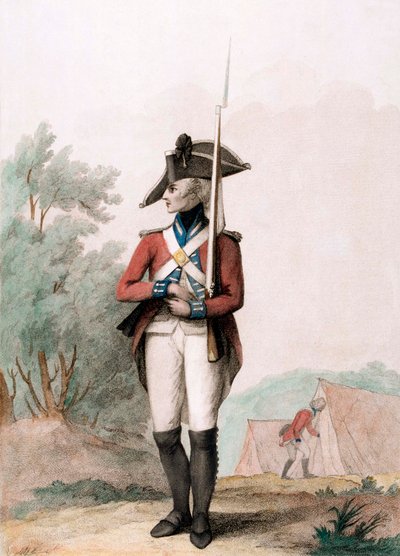 Voetsoldaat, ca. 1791 (stippelgravure) door Henry William (after) Bunbury
