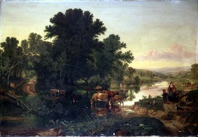 Bosrijk Rivierlandschap met Drinkend Vee door Henry William Banks Davis