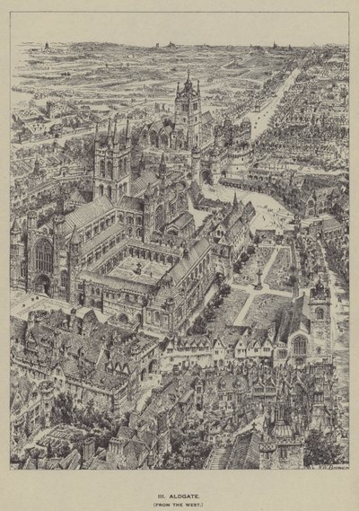 Aldgate, vanaf het Westen door Henry William Brewer
