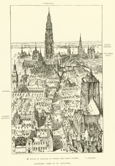 Antwerpen, tijd van St. Ignatius (gravure) door Henry William Brewer