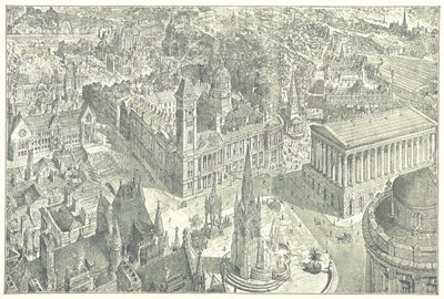 Vogelvlucht van Birmingham in 1886. door Henry William Brewer