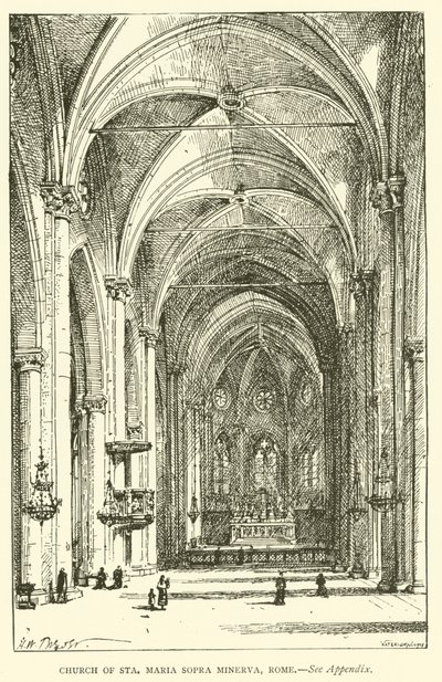 Kerk van Sta Maria Sopra Minerva, Rome (gravure) door Henry William Brewer