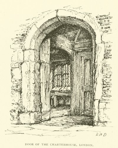 Deur van de Charterhouse, Londen (gravure) door Henry William Brewer