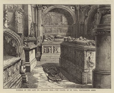 Begrafenis van wijlen Sir Rowland Hill, de kapel van St Paul, Westminster Abbey door Henry William Brewer