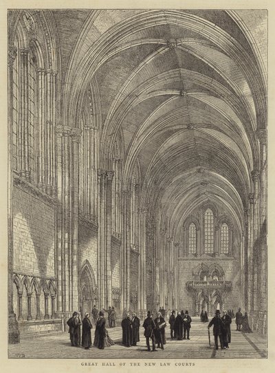 Grote zaal van de nieuwe gerechtsgebouwen door Henry William Brewer