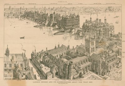 London Bridge en omgeving rond het jaar 1600 door Henry William Brewer