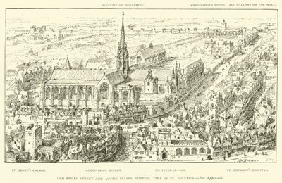Old Broad Street en Austin Friars, Londen, tijd van St. Ignatius (gravure) door Henry William Brewer