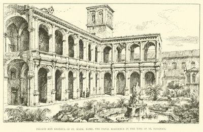 Paleis en Basiliek van St. Mark, Rome, de pauselijke residentie in de tijd van St. Ignatius (gravure) door Henry William Brewer