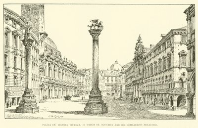 Piazza dei Signori, Vicenza, waar St. Ignatius en zijn metgezellen predikten (gravure) door Henry William Brewer