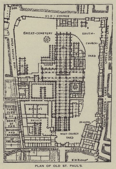 Plattegrond van Oude St. Pauls door Henry William Brewer