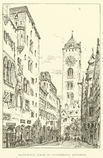 Rath-Haus, scène van conferentie, Ratisbon door Henry William Brewer