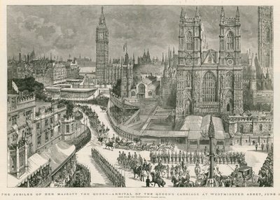 Het jubileum van Hare Majesteit de Koningin - aankomst van de koets van de Koningin bij Westminster Abbey door Henry William Brewer