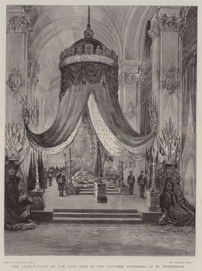 De Lijkstaat van de Laatste Tsaar in de Vestingkathedraal in Sint-Petersburg door Henry William Brewer