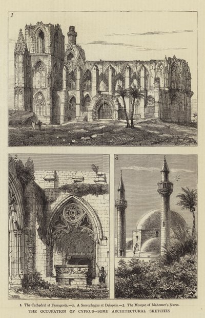 De bezetting van Cyprus, enkele architectonische schetsen door Henry William Brewer
