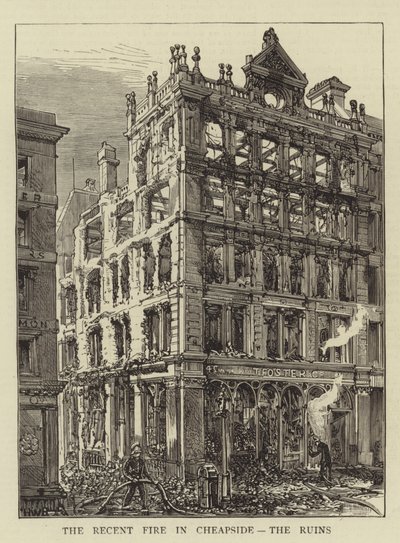 De recente brand in Cheapside, de ruïnes door Henry William Brewer