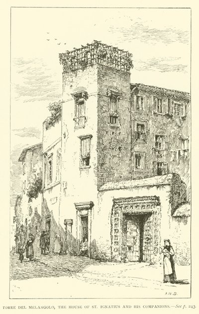 Torre del Melangolo, het huis van St. Ignatius en zijn metgezellen (gravure) door Henry William Brewer