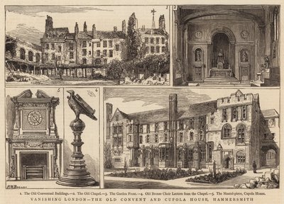 Verdwijnend Londen, het oude klooster en Cupola House, Hammersmith door Henry William Brewer