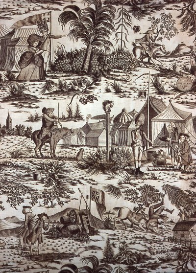 Een bezoek aan het kamp (meubelstof) door Henry William Bunbury