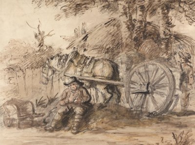 Carter die zijn pijp vult door Henry William Bunbury