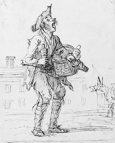Studie van een straatventer met een ezel door Henry William Bunbury