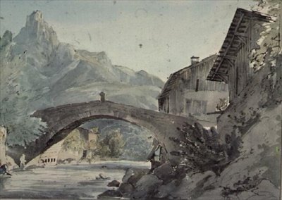 Brug bij Sallanches en de Aiguille de Varens door Henry William Burgess
