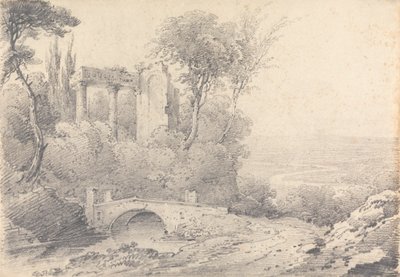 Landschap met ruïnes en brug door Henry William Burgess