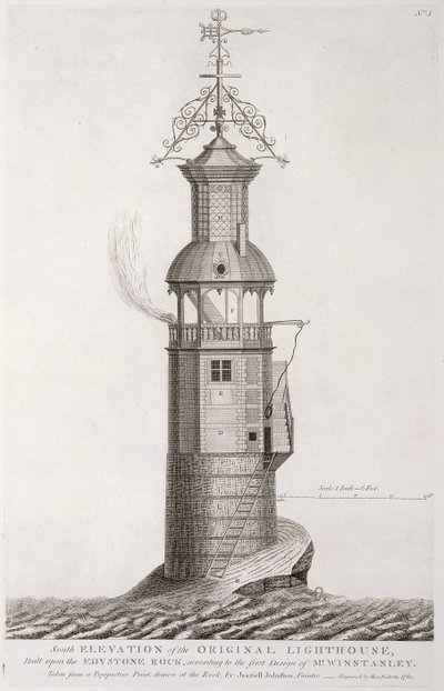 Edystone Vuurtoren gegraveerd door Henry Roberts, 1761 door Henry Winstanley
